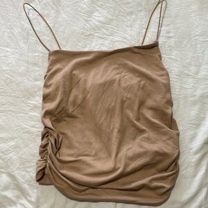 NWT brown spaghetti strap crop with ruched sides